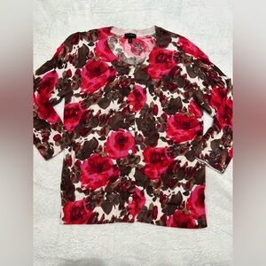 Talbots red & brown Floral Button-Up Women's cardigan sweater size medium